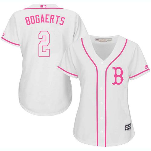 Red Sox #2 Xander Bogaerts White/Pink Fashion Women's Stitched MLB Jersey